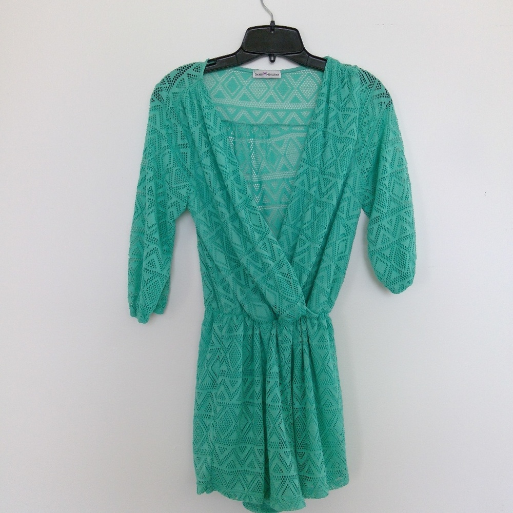 Geometric patterned teal romper